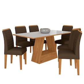 Mesa Com 6 Cadeiras 1,60 Pavia Cinam/off Whi/marrom - Móveis Arapongas