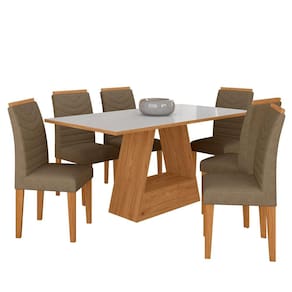 Mesa Com 6 Cadeiras 1,60 Pavia Cinam/off Whi/capucc - Móveis Arapongas