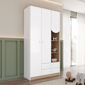 Guarda Roupa Infantil Magia 3 Portas 2 Gavetas com Nichos Decorativos Branco/Jequitibá