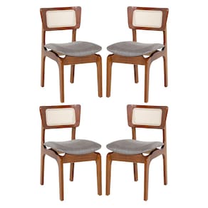 Kit 4 Cadeiras de Jantar em Madeira Imbuia com Tela Rattan Portugal Linho Cinza L55