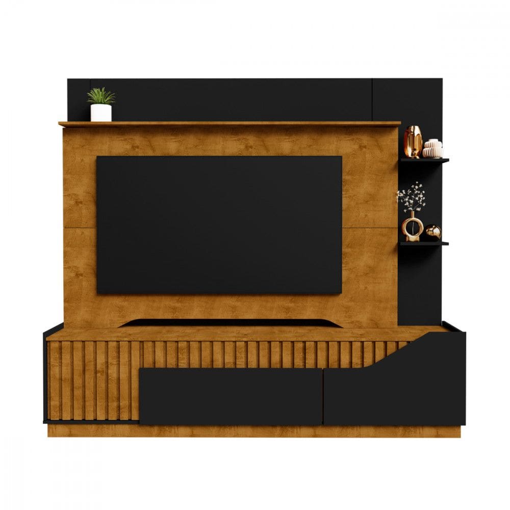 Home Theater Ripado Dallas para TV de até 75 Polegadas Naturalle Preto Fosco Bechara