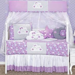 Kit Berço Nuvem Lilás 12 Peças - 100% Algodão