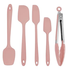 Kit Espátulas De Silicone Profissional Com Pegador Inox Rosa