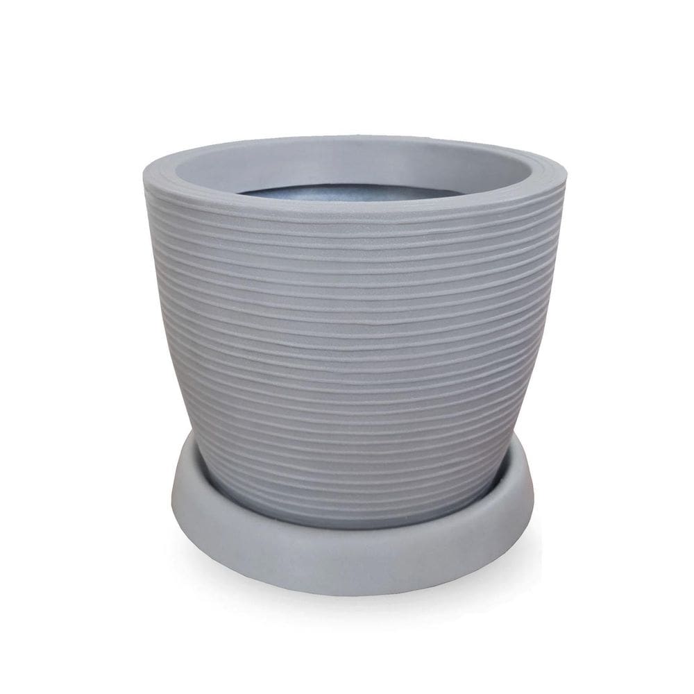 Vaso De Planta Pilão Polietileno 30X30 + Prato Cinza Claro