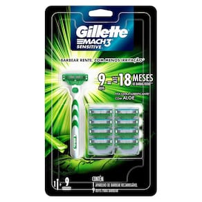 Aparelho de Barbear Gillette Mach3 Sensitive + 9 cargas
