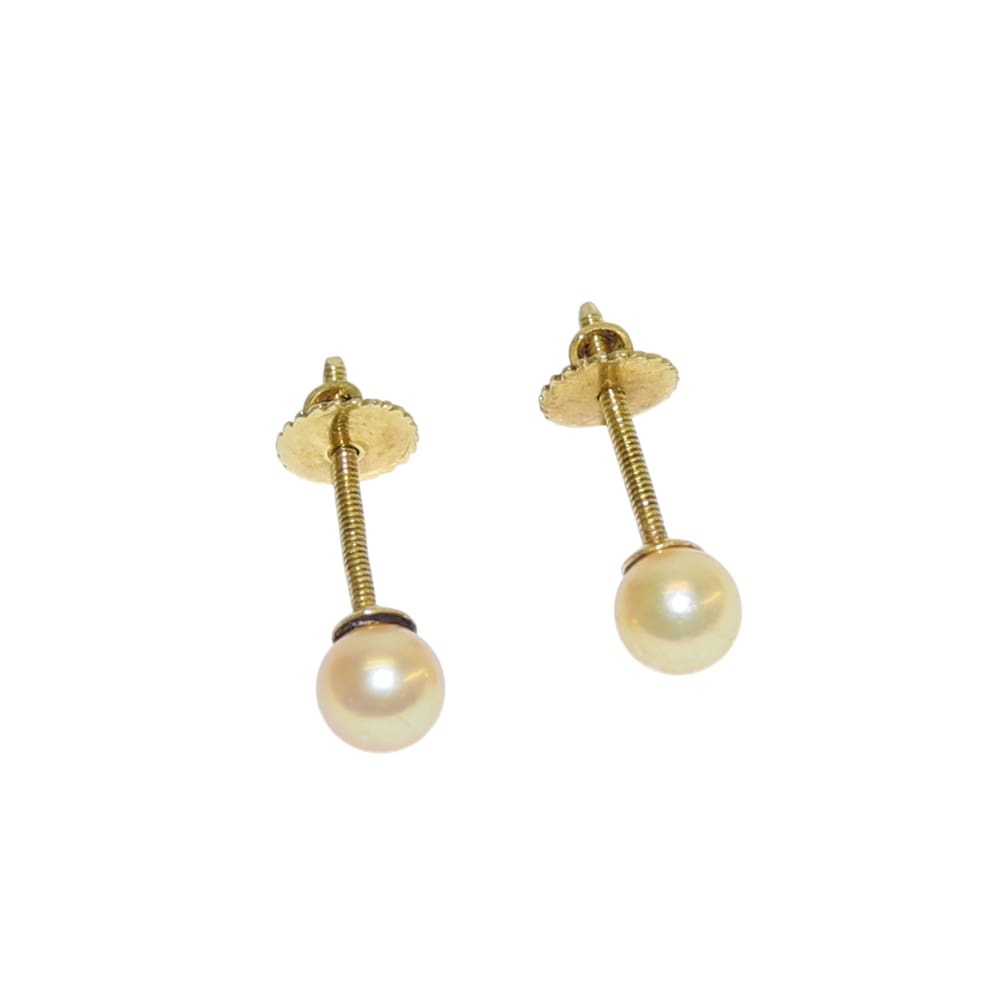 Brinco Solitario Perola 4,0 mm Natural Tarraxa Baby Ouro 18K