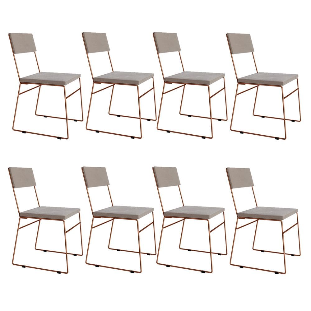 Kit 8 Cadeiras de Jantar Málaga Assento Veludo Bege Base Cobre
