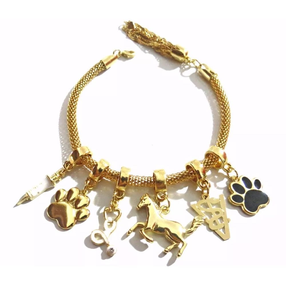 Pulseira Profissão Veterinária Folheada A Ouro 18k