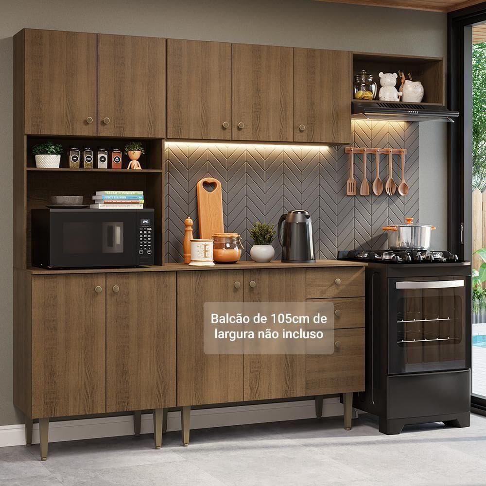 Armário De Cozinha Compacta 235cm Rustic Gourmet Madesa Xc03 Rustic