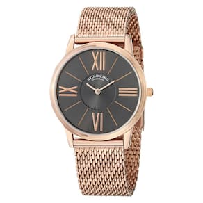 Relógio Ascot Solei Elite 533M 38mm com mostrador cinza e pulseira de aço inoxidável rosa. Elegância e sofisticação em um clássico atemporal.