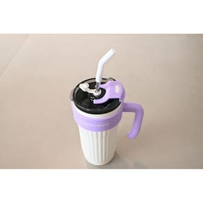 Caneca Copo Térmico Aço Inox Colorida Com Tampa E Canudo 860ml - Nude/Lilás