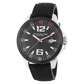 Relógio Aviador Monterey Bay 219A 44mm com Mostrador Preto e Pulseira de Silicone Preta - Stuhrling