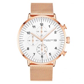 Relgio de Pulso Elegance 42mm com Faixa de Malha, Mostrador Branco, Pulseira Ouro Rosa e Moldura em Ouro Rosa - Stuhrling