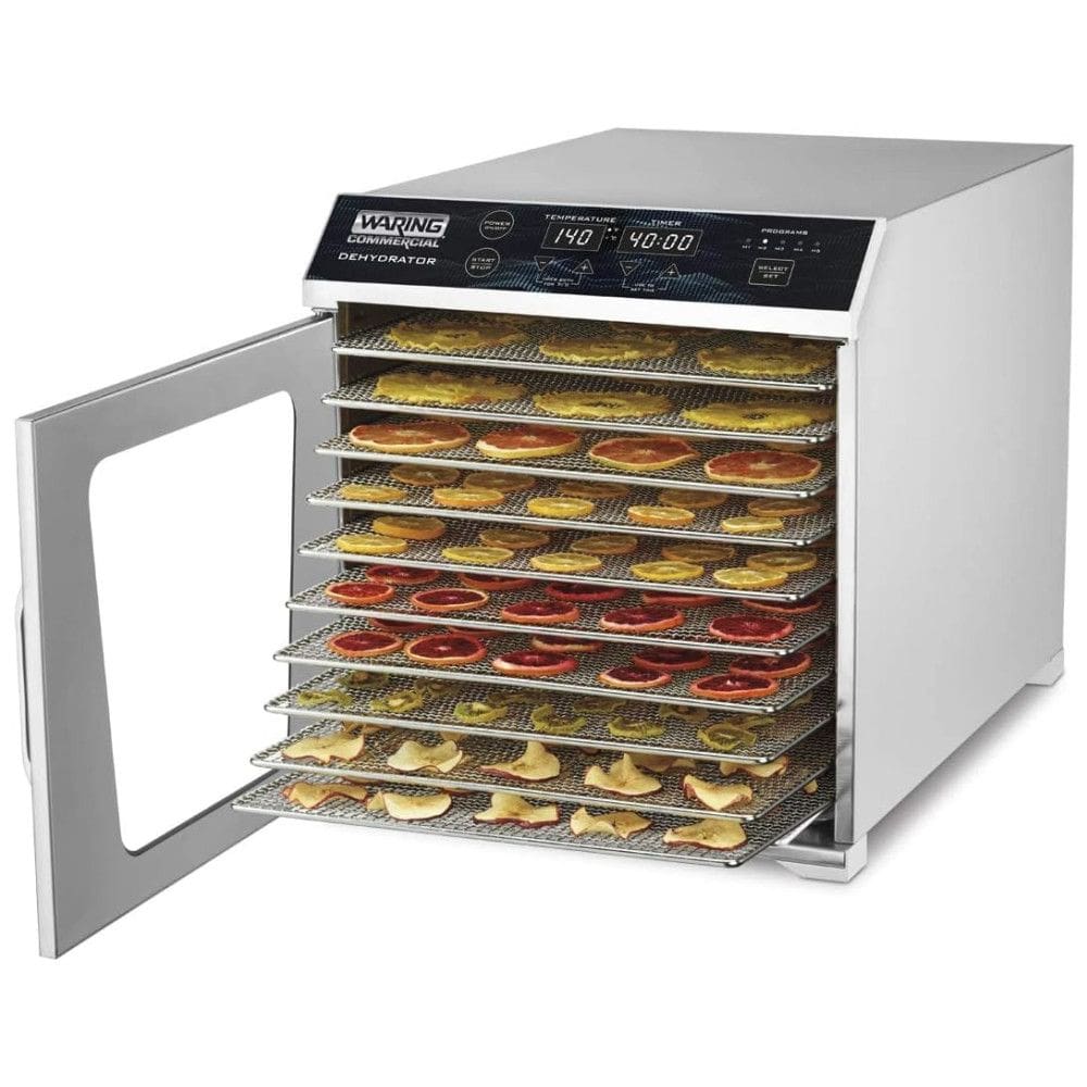 Desidratadora de Alimentos Profissional com 10 Bandejas, Display LED Digital e Plugue de 5 a 15 Fases, 110V 800W, Waring WDH10, Prata