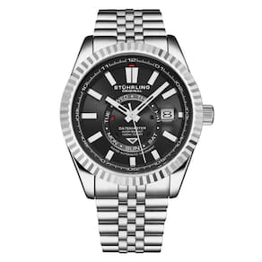 Relógio Automático Datemaster Swiss 1020 42mm com Mostrador Preto e Pulseira Prateada - Stuhrling.