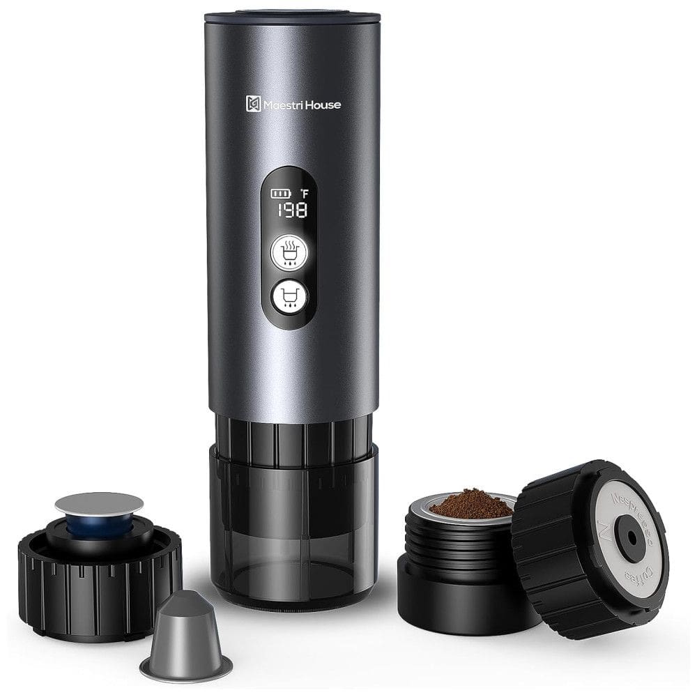 Máquina de Café Portátil com 2-3 Min Autoaquecimento Rápido e Suporte para Cápsula NS e Café Moído, 12V 150W, Maestri House PAWG-777, Cinza