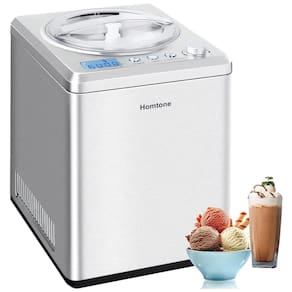 Máquina de Sorvete Automática 2,5L com Visor Digital LCD, Temporizador, Sem Pré-Congelamento e Compressor Integrado, 110V 250W, Homtone, Prata
