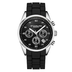 Relógio Chronograph 42mm com Mostrador Preto e Pulseira de Silicone, Stuhrling