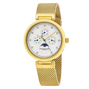 Relógio Selene 672 37mm com Mostrador Branco e Pulseira de Aço Inoxidável Dourada, da Stuhrling.
