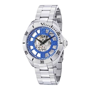 Relógio Automático Neo Winchester 111 42mm, Mostrador Azul e Pulseira de Aço Inox Prateado com Fivela de Implantação - Stuhrling.