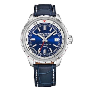 Relógio Global Voyager 1014 GMT 42 mm com cronômetro mundial e design Lunar Shadow, da Stuhrling.