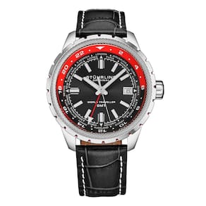 Relógio Global Voyager 1014 GMT 42 mm - Cromo Lunar, com cronômetro mundial e design sofisticado, da Stuhrling.