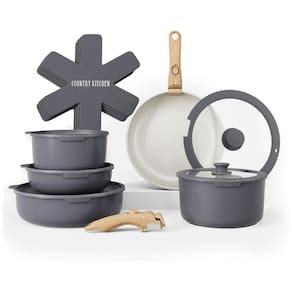 Jogo de Panelas e Frigideiras, Material em Alumínio com 16 Peças e Cabo Removível, Country Kitchen, Cinza