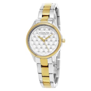 Relógio Audrey 783 30mm com Mostrador Prateado e Pulseira de Aço Inoxidável Dourada, da Stuhrling.