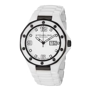 Relógio Aviador Apocalipse Noir 154 43mm com Mostrador Branco e Fivela de Pulseira de Cerâmica Branca da Stuhrling.