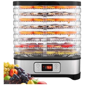 Desidratador de Alimentos com 8 Bandejas, Temporizador Digital e Controle de Temperatura, 110V 400W, COOCHEER, Prata