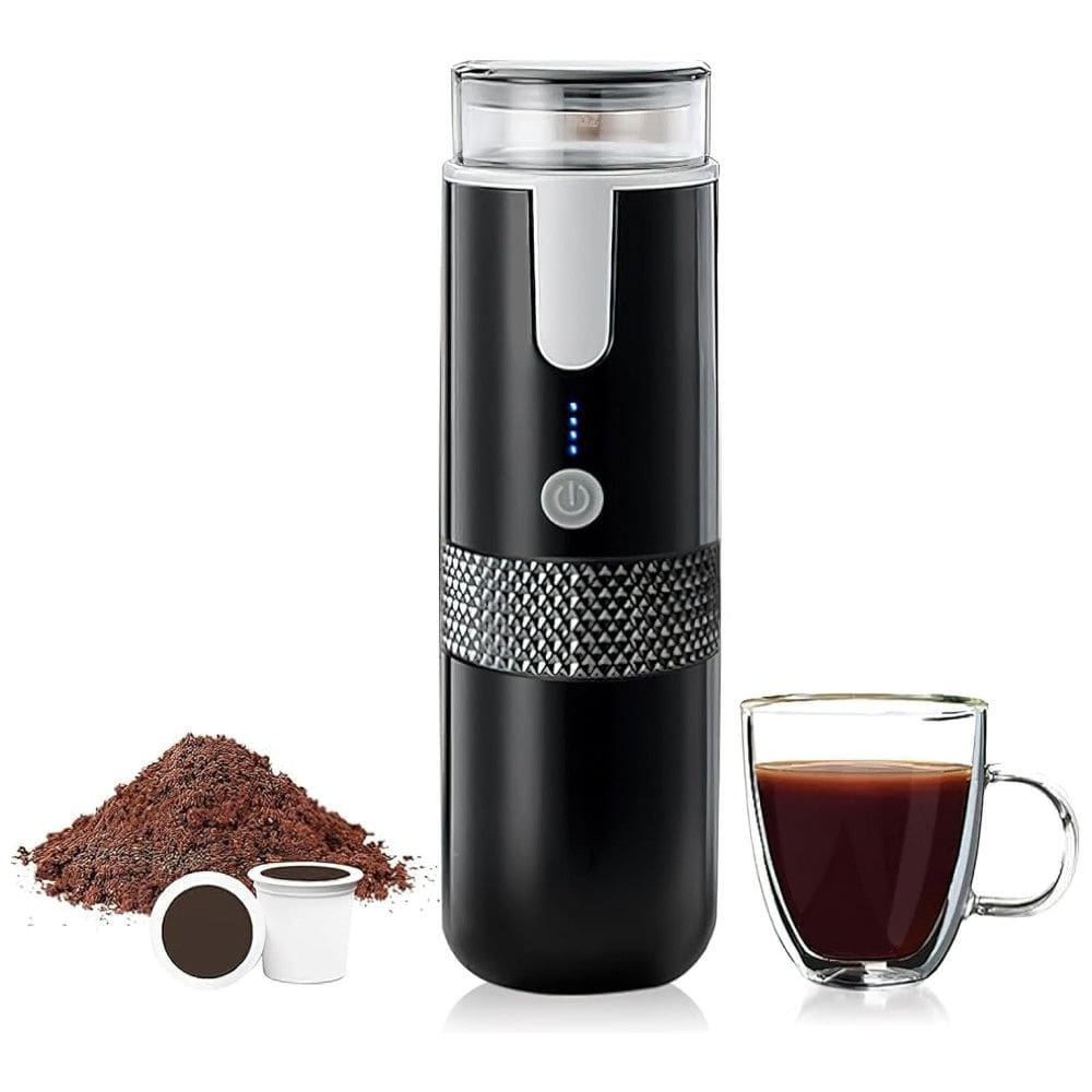 Cafeteira Portátil com Carregamento USB-C e Compatível com Cápsulas ou Moído para Viagens, Acampamentos e Caminhadas, POHHRYVI, Preta