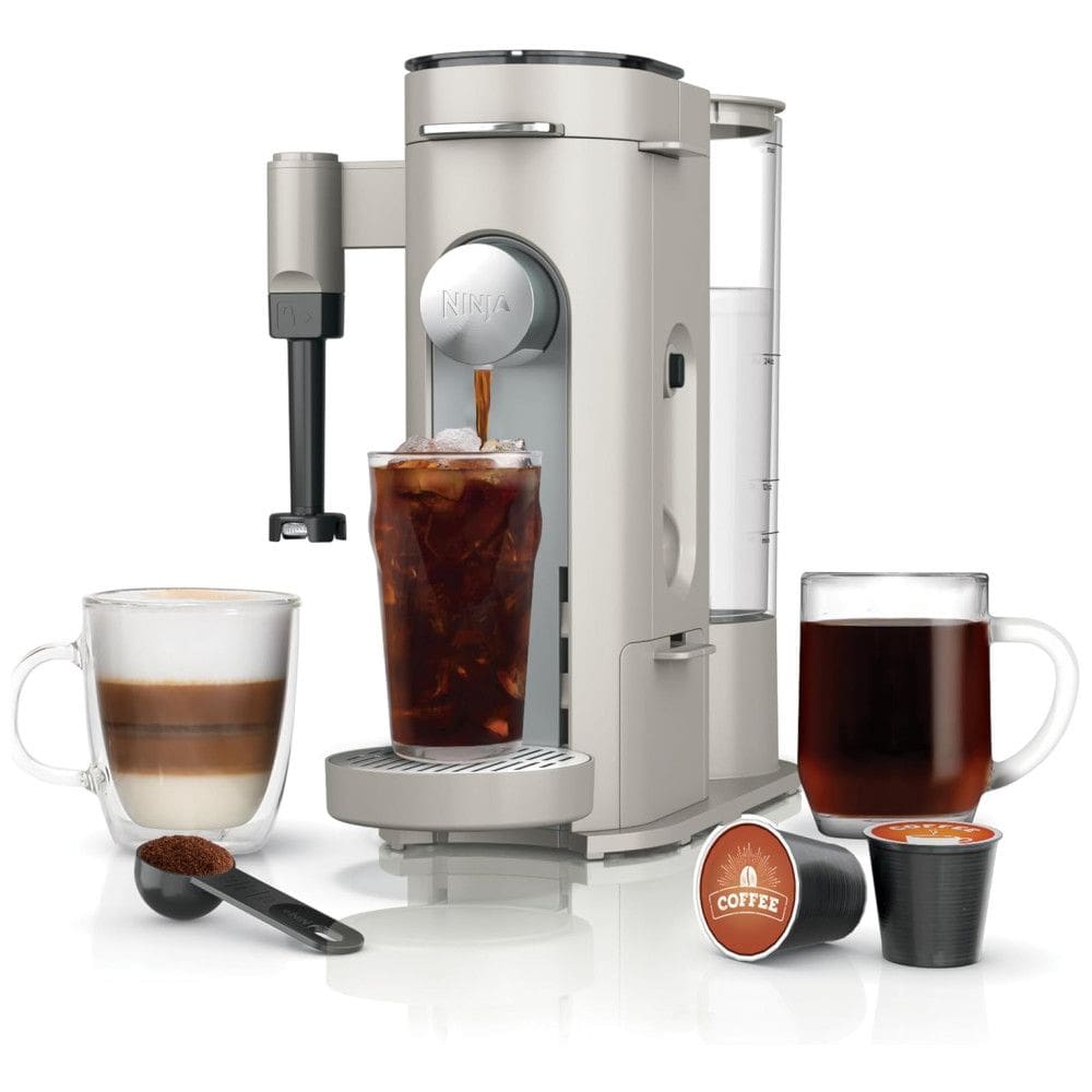 Máquina de Café Gelado com Espumador de Leite Embutido, Compatível com Cápsulas K-Cup, 110V 1550W, Ninja PB051ST, Cinza Pedra