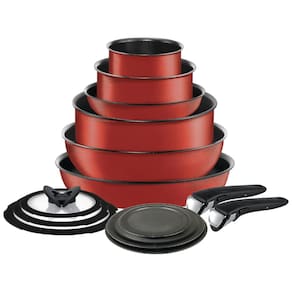 Jogo de Panelas, Potes e Frigideiras Antiaderentes, 14 Peças com Cabo Removível e Material Alumínio, T-Fal, Vermelho Cereja