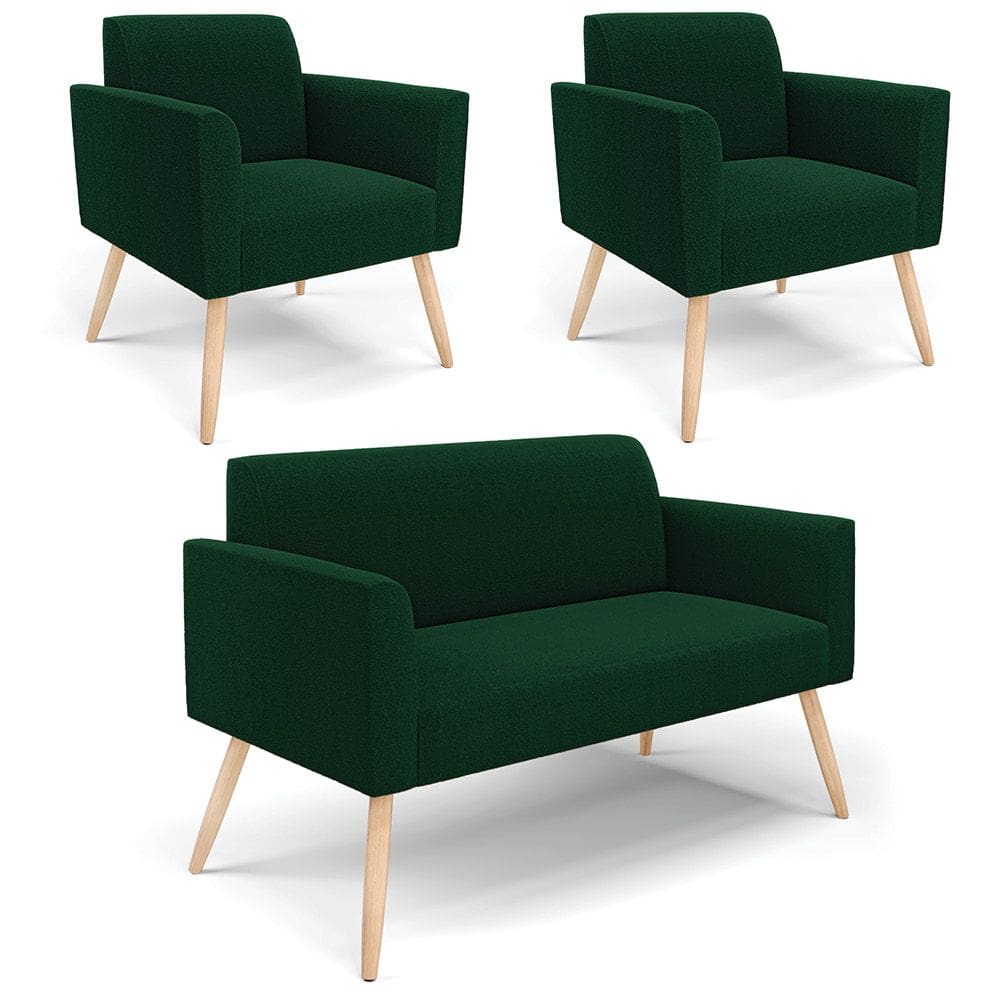 Namoradeira e 2 Poltronas Pé Palito Natural Marisa Bouclê Verde D03 - D`Rossi