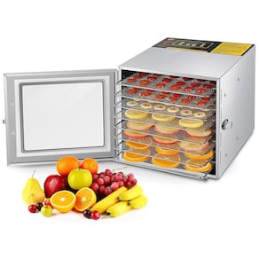 Desidratador de Alimentos FAHKNS, 8 Bandejas de Aço Inoxidável, Controle de Temperatura 90°C, Temporizador 24H, 700W
