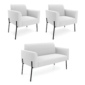 Namoradeira e 2 Poltronas Pé Ferro Preto Marisa Bouclê Off White D03 - D`Rossi