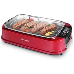 Churrasqueira Elétrica Portátil serve 4 Porções com Painel de Controle, 1500W, 110v, TECHWOOD, Vermelho