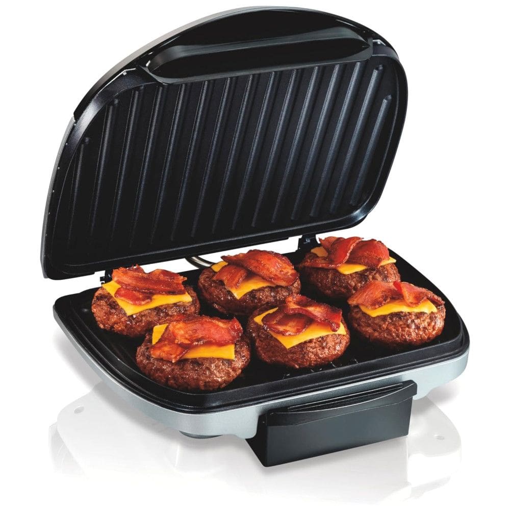 Grill elétrico para uso interno, 6 porções, antiaderente, fácil de limpar, HAMILTON BEACH 25371, Prateado