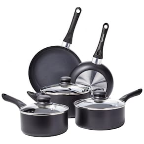 Conjunto de Panelas e Frigideiras Antiaderentes, 8 Peças, LFFP16023, Preto