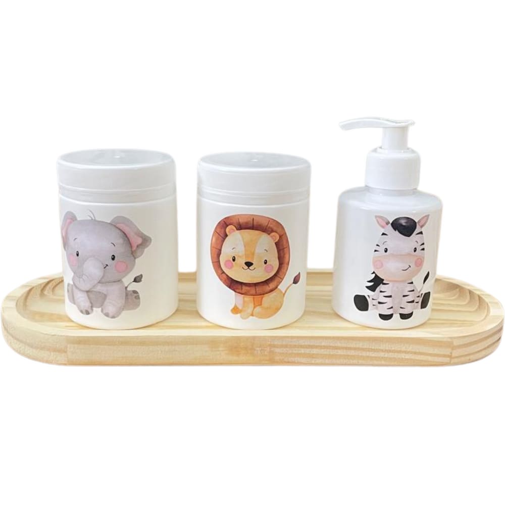 Kit Higiene Babê 4 pçs Safari - Com Bandeja e Tampa c/ trava