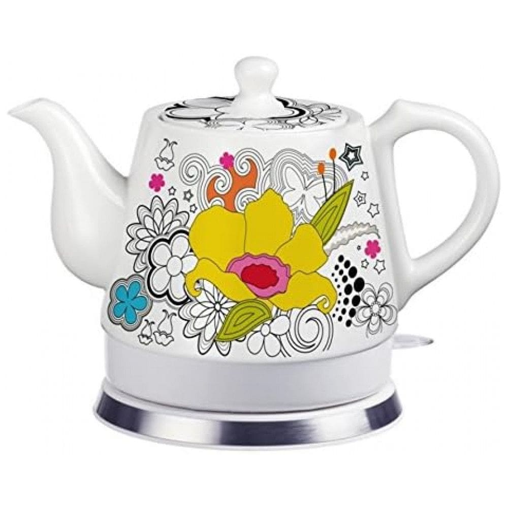 Chaleira Elétrica 1.2L com Desligamento Automático, Ceramica, 1000W, Floral, 110v, FIXTUREDISPLAYS, Branco