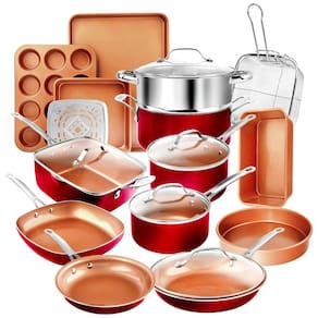 Conjunto de Panelas e Frigideiras Antiaderentes e Utensílios, 20 Peças, GOTHAM STEEL, Vermelho
