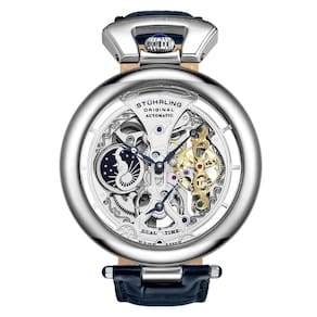 Relgio Automtico Emperor`s Grandeur 3919 com Mostrador Prateado e Pulseira de Couro Azul - Stuhrling