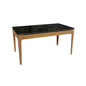 Mesa De Jantar Kappesberg Em Madeira Maciça Com Tampo De Vidro Preto Fosco 160cm