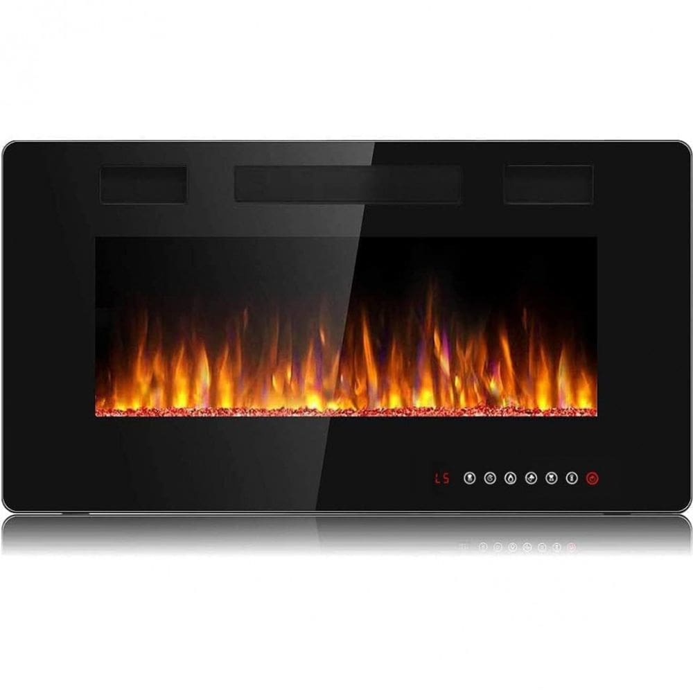 Lareira Elétrica BOSSIN de Embutir Ultrafina A45x106L com Controle Remoto e Digital, Luz LED, Chama Ajustável 110V, 1500W, Preta