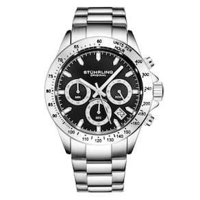 Relgio Crongrafo ltima 3960, 42mm, Mostrador Preto e Prata, Pulseira em Ao Inoxidvel com Fivela de Implantao - Stuhrling