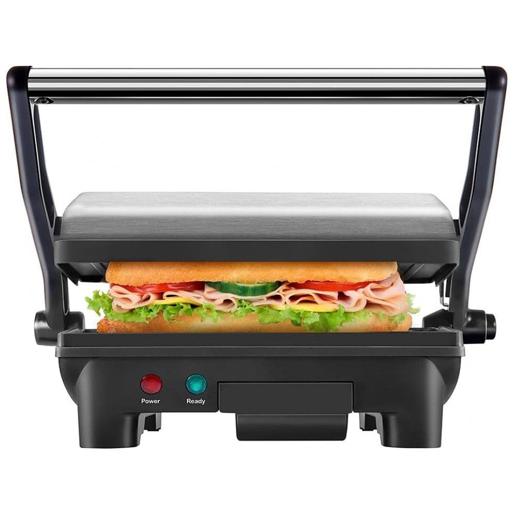 Sanduicheira Elétrica Antiaderente 2 Fatias, Aço Inox, 1000W, 110v, NEW HOUSE KITCHEN Panini Press Grill , Prateado
