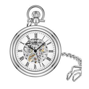 Relgio de bolso Stuhrling Vintage 6053 Handwind 47mm, mostrador branco e prata em ao inoxidvel