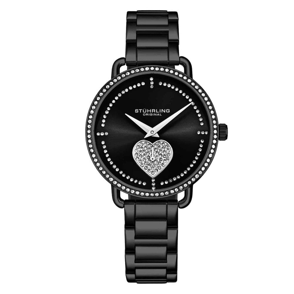 Relgio Stuhrling Valentina 3910 com pulseira de ao inox preta e mostrador preto de 38mm.