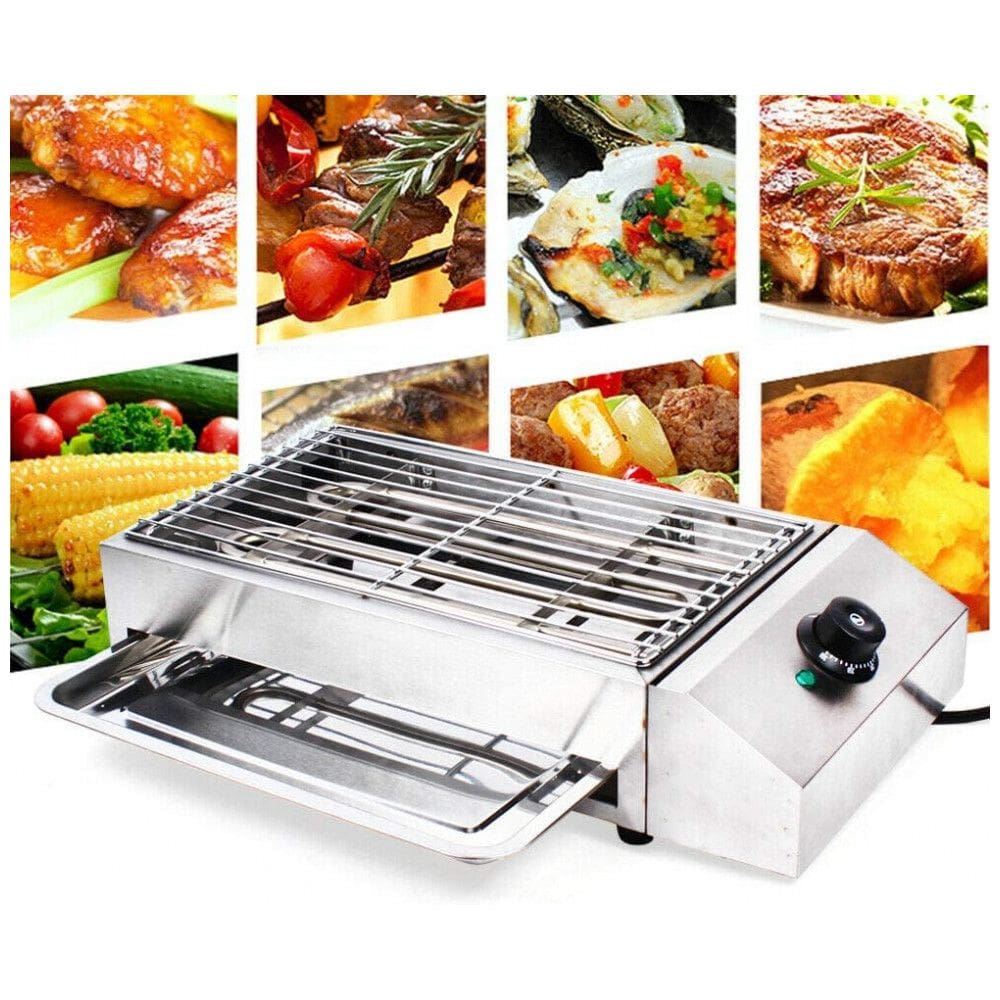 Churrasqueira Grill Elétrica até 6 Porções em Aço Inoxidável, 110V 2800W, YIYIBYUS, Prata